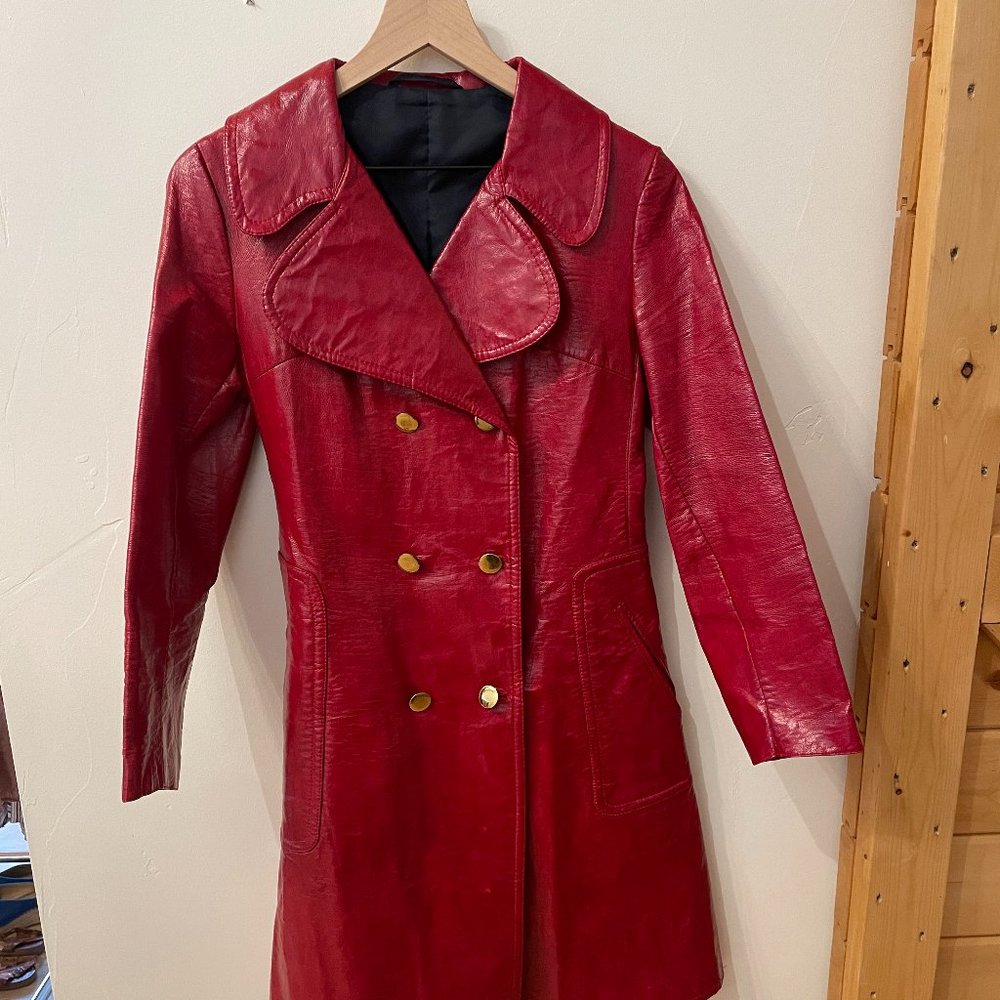 Red Vinyl Trench Coat